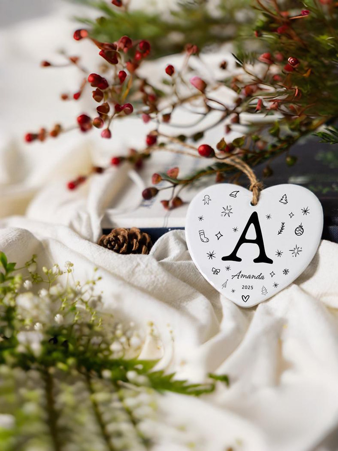 Custom Heart Letter Christmas Ornament